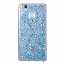 Силиконов калъф / гръб / TPU 3D за Huawei P10 Lite - прозрачен със сини елементи