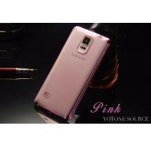 Луксозен силиконов калъф / гръб / TPU за Samsung Galaxy Note 4 N910 - прозрачен / розов кант