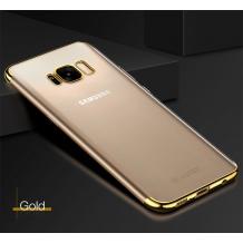 Луксозен силиконов калъф / гръб / TPU за Samsung Galaxy S8 G950 - прозрачен / кант Gold
