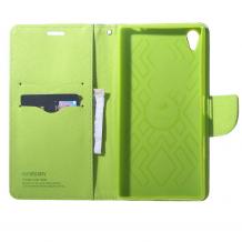 Кожен калъф Flip тефтер Mercury GOOSPERY Fancy Diary със стойка за Sony Xperia XA - тъмно син със зелено