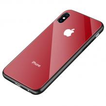 Луксозен стъклен твърд гръб за Apple iPhone X - червен