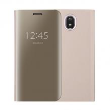 Луксозен калъф Clear View Cover с твърд гръб за Samsung Galaxy J3 2017 J330 - Gold