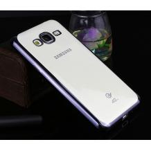 Луксозен силиконов калъф / гръб / TPU за Samsung Galaxy J3 2016 J320 - прозрачен / черен кант