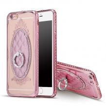 Луксозен силиконов калъф / гръб / със стойка TPU 3D SHENGO за Apple iPhone 6 / iPhone 6S - ромбове / Rose Gold кант