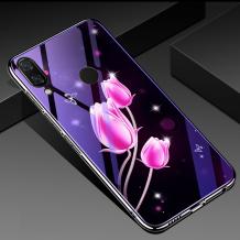 Луксозен стъклен твърд гръб със силиконов кант за Huawei P30 Lite - розови лалета