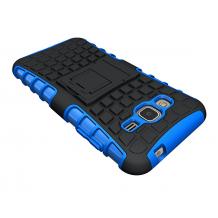 Силиконов гръб TPU Hybrid с твърда част и стойка за Samsung Galaxy J3 / J3 2016 J320 - синьо и черно