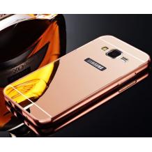 Луксозен алуминиев бъмпер с твърд гръб за Samsung Galaxy J1 2016 J120 - Rose Gold / огледален