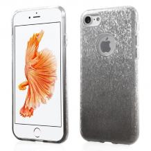 Луксозен ултра тънък силиконов калъф / гръб / TPU Ultra Thin FSHANG за Apple iPhone 7- сребристо и черно / преливащ / брокат 