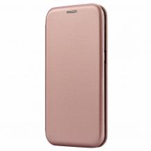 Луксозен кожен калъф Flip тефтер със стойка OPEN за Samsung Galaxy A20e - Rose Gold