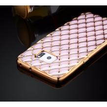 Силиконов калъф / гръб / TPU 3D за Samsung Galaxy S6 Edge G925 - розов със златен кант / ромб