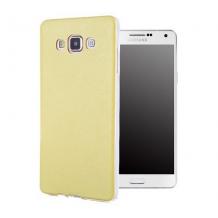 Ултра тънък силиконов калъф / гръб / TPU Ultra Thin за Samsung Galaxy A3 SM-A300F / Samsung A3 - златист с кожен гръб