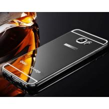 Луксозен алуминиев бъмпер с твърд гръб за Samsung Galaxy S6 Edge G925 - огледален / черен