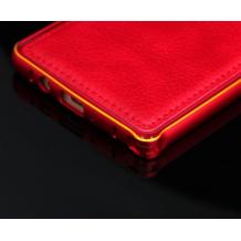 Метален бъмпер / Bumper / с кожен гръб за Samsung Galaxy A7 SM-A700 / Samsung A7 - червен