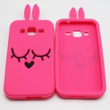 Силиконов калъф / гръб / TPU 3D за Samsung Galaxy J3 / Galaxy J3 2016 J320 - розов / Face / заешки ушички