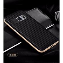 Луксозен силиконов калъф / гръб / TPU за Samsung Galaxy S7 G930 - черен със златист кант / carbon