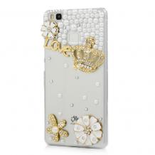 Луксозен твърд гръб с камъни за Huawei P9 Lite - прозрачен / Love / Crown