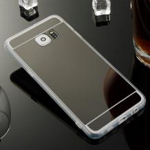 Луксозен силиконов калъф / гръб / TPU за Samsung Galaxy S7 Edge G935 - тъмно сив / огледален