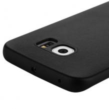 Луксозен твърд гръб / капак / BASEUS SLIM SOFT SERIES за Samsung Galaxy S6 Edge G925 - черен / кожа
