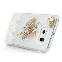 Луксозен твърд гръб с камъни 3D Luxury Diamond Bling Rhinestone за Samsung Galaxy S6 G920 - прозрачен / Clear Butterfly