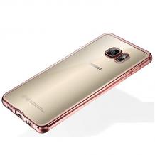 Луксозен силиконов гръб TPU за Samsung Galaxy S6 G920 - прозрачен / розов кант