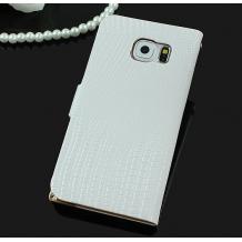 Луксозен кожен калъф Flip тефтер със стойка за Samsung Galaxy S7 Edge G935 - бял / Croco