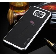Луксозен силиконов калъф / гръб / TPU ROYCE за Samsung Galaxy S6 Edge G925 - черен / сребрист кант