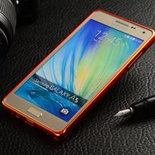 Метален бъмпер / Bumper / с кожен гръб за Samsung Galaxy A5 A500F / Samsung A5 - червен