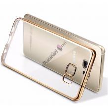 Луксозен силиконов гръб TPU за Samsung Galaxy S7 G930 - прозрачен / златист кант