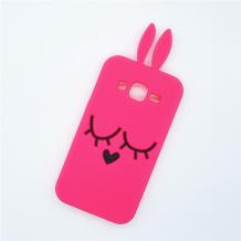 Силиконов калъф / гръб / TPU 3D за Samsung Galaxy J3 / Galaxy J3 2016 J320 - розов / Face / заешки ушички