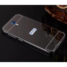 Луксозен алуминиев бъмпер с твърд гръб за HTC Desire 620 - тъмно сив / огледален