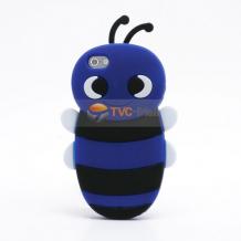Силиконов калъф / гръб / ТПУ 3D за Apple iPhone 5 - пчела / синьо с черно