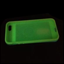 Заден предпазен твърд гръб i-Glow със силикон и стойка за Apple iPhone 5 - бял със зелен кант