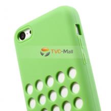 Силиконов калъф / гръб / TPU за Apple iPhone 5C - зелен с дупки