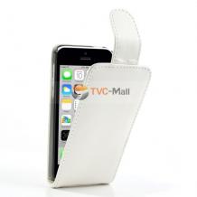 Кожен калъф Flip тефтер за Apple iPhone 5C - бял