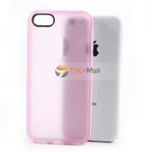 Силиконов калъф / гръб / TPU за Apple iPhone 5C - розов с бял кант
