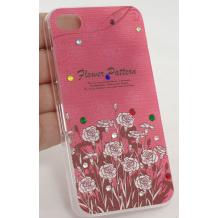 Луксозен заден предпазен капак Apple iPhone 5 - червен / цветя и камъни