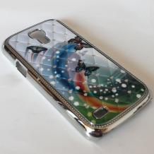 Луксозен твърд гръб / капак / с камъни за Samsung Galaxy S4 mini S IV SIV Mini i9190 i9195 i9192 - butterflies / цветен с метален кант