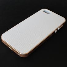 Оригинален силиконов гръб SPIGEN SGP Neo Hybrid за Apple iPhone 5 / iPhone 5S - бял със златен твърд кант