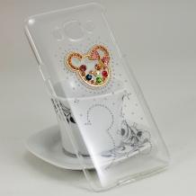 Луксозен твърд гръб с камъни за Samsung Galaxy J7 2016 J710 - прозрачен / Minnie mouse