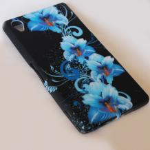 Силиконов калъф / гръб / TPU за Sony Xperia Z1 L39h - сини цветя / черен