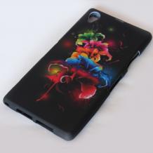 Силиконов калъф / гръб / TPU за Sony Xperia Z1 L39h - пъстри цветя / черен