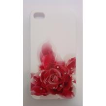 Луксозен предпазен капак с камъни за Apple Iphone 5 / 5S - бял с червена роза