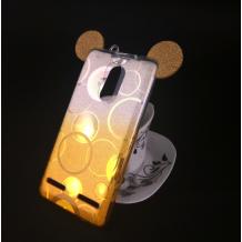 Луксозен силиконов калъф / гръб / TPU 3D за Lenovo K6 - преливащ / сребристо и жълто / брокат / миши ушички / 2в1 / кръгове