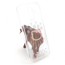 Tвърд гръб и камъни със силиконов кант за Samsung Galaxy A6 Plus - прозраен / Hello Kitty