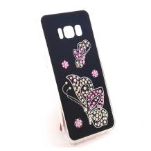 Луксозен силиконов калъф / гръб / с камъни за Samsung Galaxy S8 G950 - черен / Butterflies