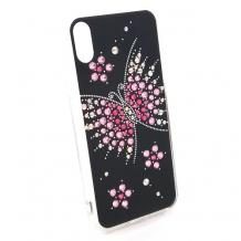 Луксозен силиконов калъф / гръб / с камъни за Apple iPhone XS MAX - черен / Grand Butterfly