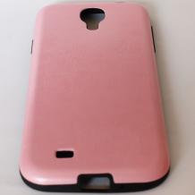 Силиконов калъф / гръб / TPU за Samsung Galaxy S4 I9500 / Samsung S4 I9505 - розов с черен кант / имитиращ кожа