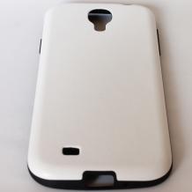 Силиконов калъф / гръб / TPU за Samsung Galaxy S4 I9500 / Samsung S4 I9505 - бял с черен кант / имитиращ кожа