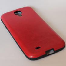 Силиконов калъф / гръб / TPU за Samsung Galaxy S4 I9500 / Samsung S4 I9505 - червен с черен кант / имитиращ кожа