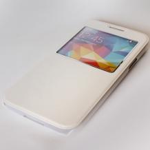 Луксозен кожен калъф S-View тефтер със стойка iEASSAU за Samsung Galaxy S5 G900 - бял